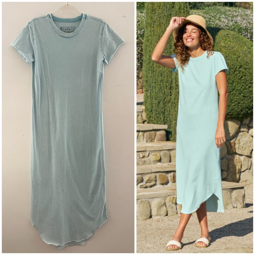 Frank & Eileen Harper Perfect Tee Maxi Dress Small Aqua Cotton Minimalist USA